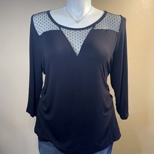 Dot Mesh V Neck Top